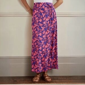 Boden Knot Waist Jersey Midi Skirt Size 2R Pink Purple Floral Wrap Swim Beach